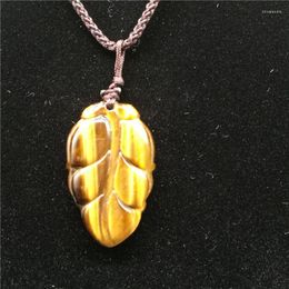 Pendant Necklaces Natural Tiger Eye Stone Carved Leaves For Women Gift Free Necklace