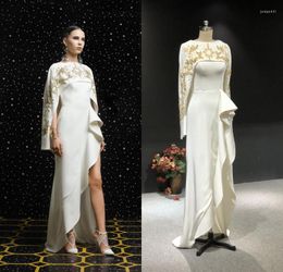 Party Dresses Georgeshobeika Real Pictures Ivory Heavy Beading Long Sleeves Split Women Mom Prom Bridal Dancing Evening Dress