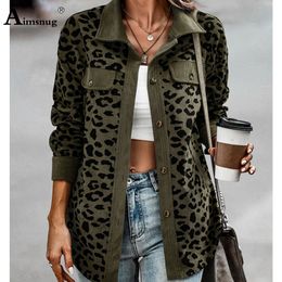 Womens Jackets Women Fashion Lapel Collar Sexy Girls Clothing Autumn Vintage Leopard Print Top Outerwear Ladies Stand Pocket Coats 230817