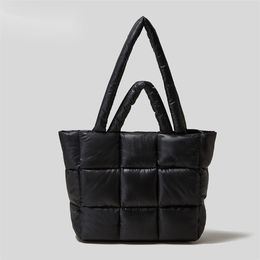 Designer's Latest: Quilted Space-Cotton Tote - Soft Padded Elegance with Down Fill, Geometric Stitching & Multicolor Variants black