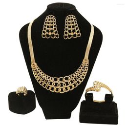 Necklace Earrings Set SUNNICE Dubai 18k Gold Plated Jewellery For Women Hollow Big Bracelet Ring Luxury Party Jewellery