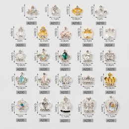 Nail Art Decorations 100PCs/Lot 24 Designs 3D DIY Alloy Nail Art Crown Stickers Charm Slices UV Gel Acrylic Stones Gems For Nail Art Decoration A216 230818