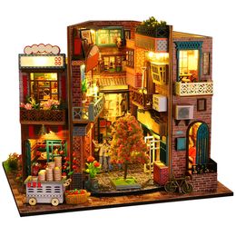 Decorative Objects Figurines DIY Miniature Dollhouse Kit 1 24 Scale Wooden Room Making with Furniture and LED Light Handmade Mini Crafts 230816