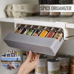 Food Storage Organization Sets Kitchen Spice Rack Selfadhesive Wallmounted UnderShelf Seasoning Bottle Organizer 230817