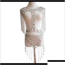 Belly Chains High Quality Glittering Very Beautif Colorf Acrylic Crystal Tassel Fashion Y Bra Skirt Set Waist Body Chain Jewellery Gold Dhxi9