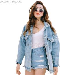Women's Jackets Wholesale- Casual Women's Retro Boyfriend Oversized Denim Jacket Loose Jeans Coat Outwear Z230818
