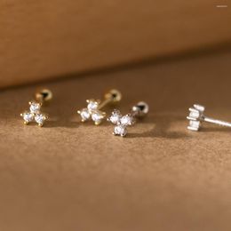 Stud Earrings 925 Sterling Silver Little Three-leaf Flower Screw With Zircons Small Ear Jewelry Sweet Women Accessories