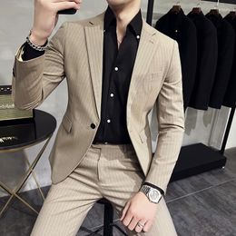 Men's Suits Men Costum Solid Formal Work Business Stripe Tuxedo Male 2 Pcs Casual Terno Wedding Party Suit Slim Blazers 5XL-M