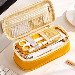 Stationery Organiser Canvas Pencil Case For Office Double Layer Large Capacity Bag Cute Kids Boys Pen Box School Supplies