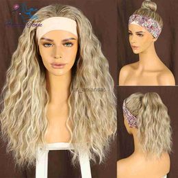 Synthetic Wigs Short Curly Water Wave Honey Blonde Headband Wig For Women Daily Wedding Party Highlight Glueless Headband Full Machine Wig HKD230818