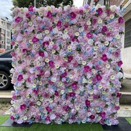 Decorative Flowers 3D Artificial Flower Wall Panels Background Wedding With Light Pink And Sky Blue Holiday Party Decorations LC005