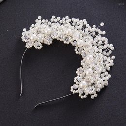 Hair Clips Full Artificial Pearls Crystal Flower Headband Luxury Baroque Bride Crowns Tiaras Headdress Wedding Accessories Jewellery