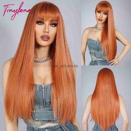 Synthetic Wigs Orange Ginger Long Straight Cosplay Synthetic Wigs with Bangs for White Women Afro Natural Party Halloween Heat Resistant Hair HKD230818