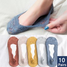 Women Socks 10pairs Invisible Anti-slip Ankle Cotton Fashion Lace Sock Girls No Show Non-slip