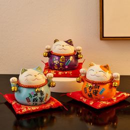 Decorative Objects Figurines 45 Inch Room Ceramic Maneki Neko Piggy Bank Luxury Lucky Cat Home Fortune Money Box Desktop Ornament Feng Shui Decoration 230817