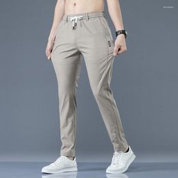 Men's Pants Men Korean Thin Slim Classic Summer Elastic Waist Fashion Khaki Black Stretch Lightweight Trousers Male