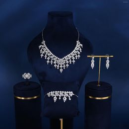 Necklace Earrings Set 4 Pieces Bride Full Zirconia Women's Party Jewelry Luxury Dubai Nigeria CZ Crystal Wedding