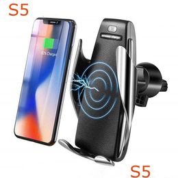 Car Charger S5 Wireless 10W Matic Clam Fast Charging Phone 360 Degree Rotation In For Huawei Smart Drop Delivery Mobiles Motorcycles Dhiqr