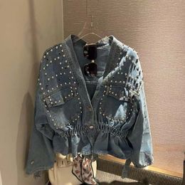 Womens Jackets Vintage Loose Casual V Neck Women Denim Coat Simple Spring Autumn All Match Jean Korean Style Chic Tops 230817