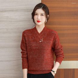 Women's Sweaters Women Red Khaki Green Warm Pullover V-Neck Plain Kntting Tops Winter Autumn Cosy Knitwear Suitable Clothes 2023