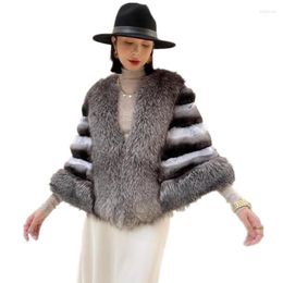 Scarves Real Chinchilla Fur Shawls For Women Fashion Winter Autumn Warm Poncho Fluffy Genuine Silver Wraps