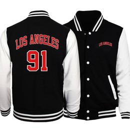 Men's Jackets Los Angeles Alphabet 91 Printed Baseball Uniform Jacket Men Fashion Hip Hop Clothing Fleece Warm Sportswear M-5XL Oversized Coat 230818