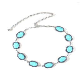 Belts Fashion Big Turquoise Decor Geometric Metal Alloy Dress Chain For Women