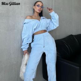 Womens Two Piece Pants Velvet Women Sets Long Sleeve Zipper Hoodies and Loose Suit 2 Pieces Casual Outfits Autumn Winter Clothes Ladies 230817