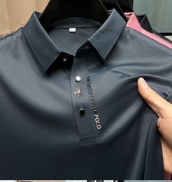 Polos masculinos verão negócios highend cor sólida de alta qualidade manga curta camisa polo colarinho de lapela moda casual sem vestígios impressão 230817