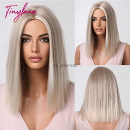 Synthetic Wigs PlatinumWhite Grey Blonde Highlight Synthetic Short Straight Bob Hair Wigs for Women Shoulder Length Natural Heat Resistant Wig HKD230818