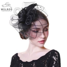 Wide Brim Hats Bucket WELROG Fascinators Hat Women Flower Mesh Ribbons Feathers Fedoras Headband or a Clip Cocktail Tea Party Headwewar for Girls 230818