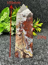 Decorative Objects Figurines Natural Mexican Crazy Lace Agate Tower Horn Obelisk Exquisite Workmanship Healing Aura Altar Feng Shui Evil Gift 230817