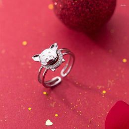 Cluster Rings MloveAcc Authentic 925 Sterling Silver Lucky Pig Finger Ring Women Jewellery