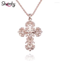 Pendant Necklaces Shamty Cross Necklace Vintage Rose Gold Color Fashion Jewelry Pendants Jesus Orthodox Chain Christianity