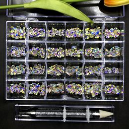 Nail Art Decorations 400 480PCS Crystal AB In Grids 20PC Shape Flat Back Gem With 1 Pick Up Pen Clear Big Box H 230816