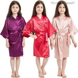 Pajamas Children's Party Dress Red Pink Purple Infant Dress Pure Silk Satin Kimono Bathroom Birthday Pajamas Soft Dress Z230818