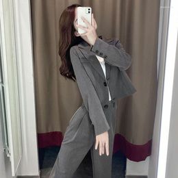 Women's Two Piece Pants Sets Outifits Elegant Business Blazer Jacket And Wide-legged Female Set Ladies Fashion Outfits G520