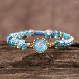 Strand Blue Round Opal Bracelets Bangles Stones Beaded Braided Balance Yoga Jewelry