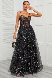 Long Sweety Illusion Black Stars Formal Evening Dresses Prom Party Gowns Sexy Backless Sweetheart Tulle Lace-up A-Line Plus Size E02