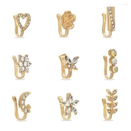 Backs Earrings 9Pcs Ear Bone Studs Flower Shape Rhinestone Jewelry Moon Non Pierced Nose Rings For Party