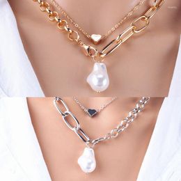 Chains Goth Baroque Imitation Pearl Coin Portrait Pendant Necklace Women Vintage Multi Layer Link Chain Punk Aesthetic Jewelry