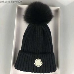 Beanie/Skull Caps Luxury Designer Winter Knitted Beanie Woolen Hat Women Chunky Knit Thick Warm faux fur pom Beanies Hats Female Bonnet Beanie Caps 11 colors Z230819