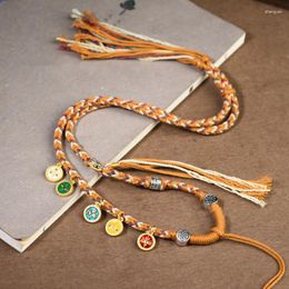 Pendant Necklaces Hand-woven Tibetan Rope 5 Way God Of Wealth Thangka Necklace Dzi Bead Hand Rubbed Cotton Clavicle Chai