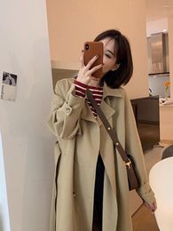 Women's Trench Coats Fashion Double-Breasted Women Coat Long Belted Slim Lady Duster Cloak Female Loose Outerwear Autumn Clothes