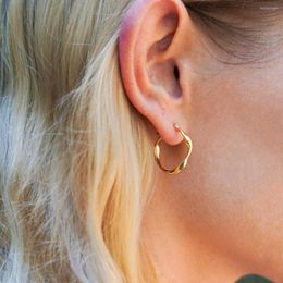 Hoop Earrings Middle Size Gold Colour Curved For Women Girl Party Jewellery Stainless Steel Twisted Circle Ie Gifts