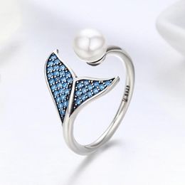 Cluster Rings Explosive Style S925 Sterling Silver Open Female Diamond Ring Mermaid Personality Fashion Pearl Jewellery