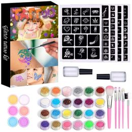 Nail Glitter Tattoo Kit 120 Stencils Girls Boys Face Body Painting Art Tools Set E0BD 230816