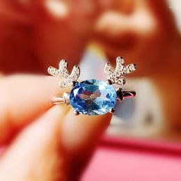 Cluster Rings Natural Real Blue Topaz Deer Style Ring Per Jewellery 6 8mm 1.6ct Gemstone 925 Sterling Silver Fine T20898