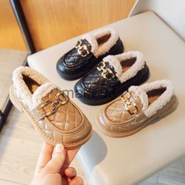 Sneakers Princess Kids Fur Shoes Children Velvet Loafers Baby Girls Winter Warm Flats Toddler Boys Student Soft Leather Moccasins J230818