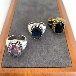 Designer de moda Alexander Queen Top Top preto diamante rosa diamante azul diamante geométrico anel de esmalte feminino impressão feminina Anel de abertura de letra irregular